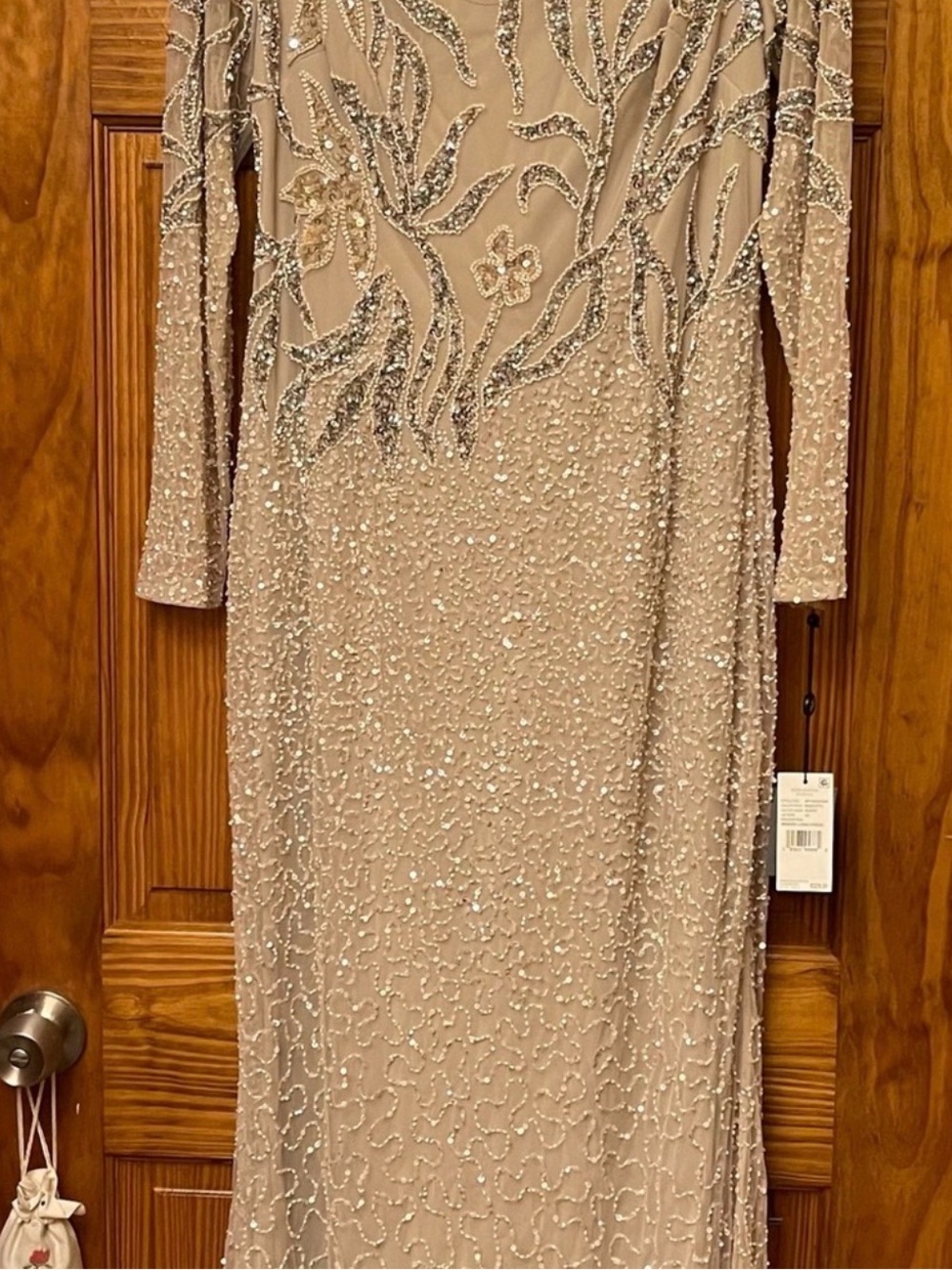 Adrianna Papell Beaded Maxi Gown NWT Size 12 Champagne Silver Formal Dress - Picture 5 of 17